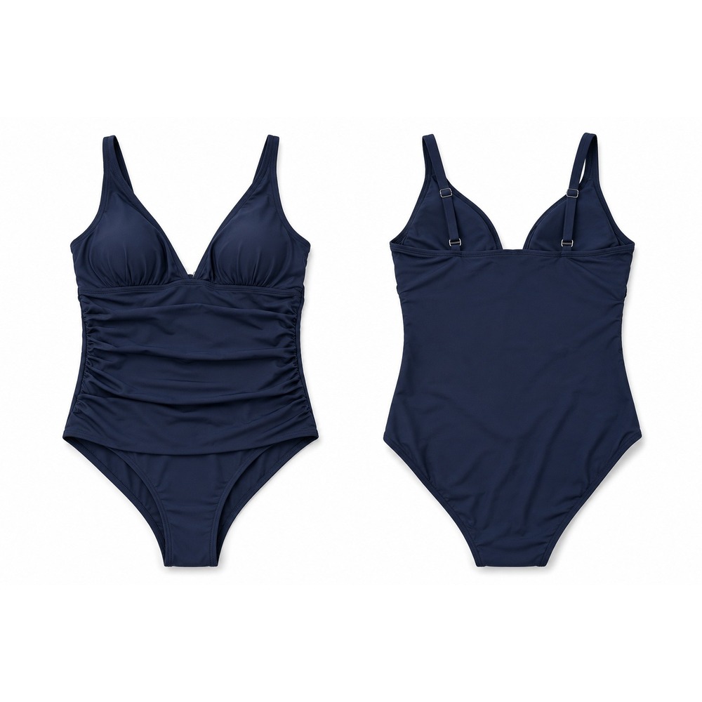 Tommy Bahama One Piece Swimsuit Women 12 Navy Blue Ruched Coastal Preppy Beachy